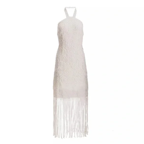 Boston Proper Crochet Fringe Halter Dress - Picture 3 of 11